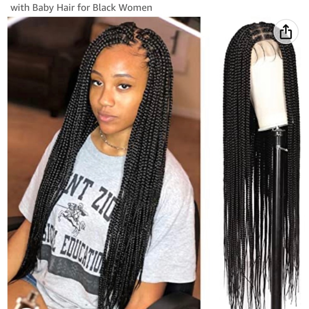 36" FullDouble LaceFront Square Knotless Box Braided Wigs Transparent Synthetic